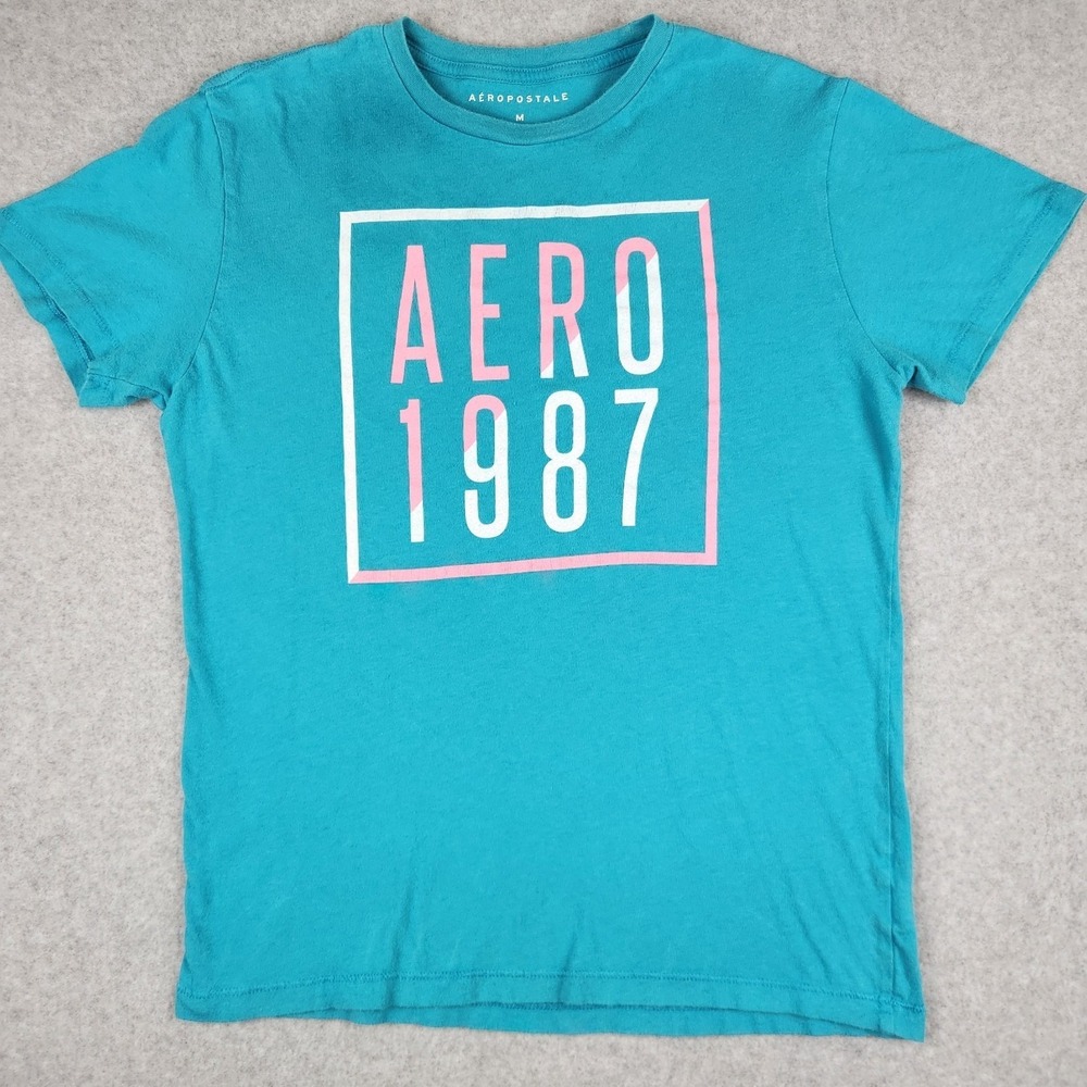Aeropostale T-Shirt Women's M Teal Turquoise AERO 1987 Graphic 80s Retro